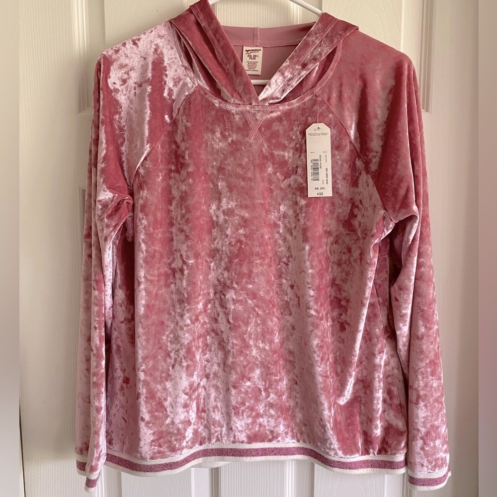 Arizona Pullover Hoodie Girl’s 20 PLUS Pink Faux Crushed Velvet